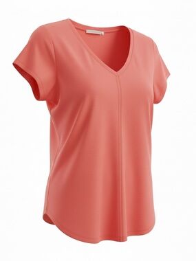 Adyson Parker Women's V-Neck Short Sleeve Tee in Coral. Size medium.